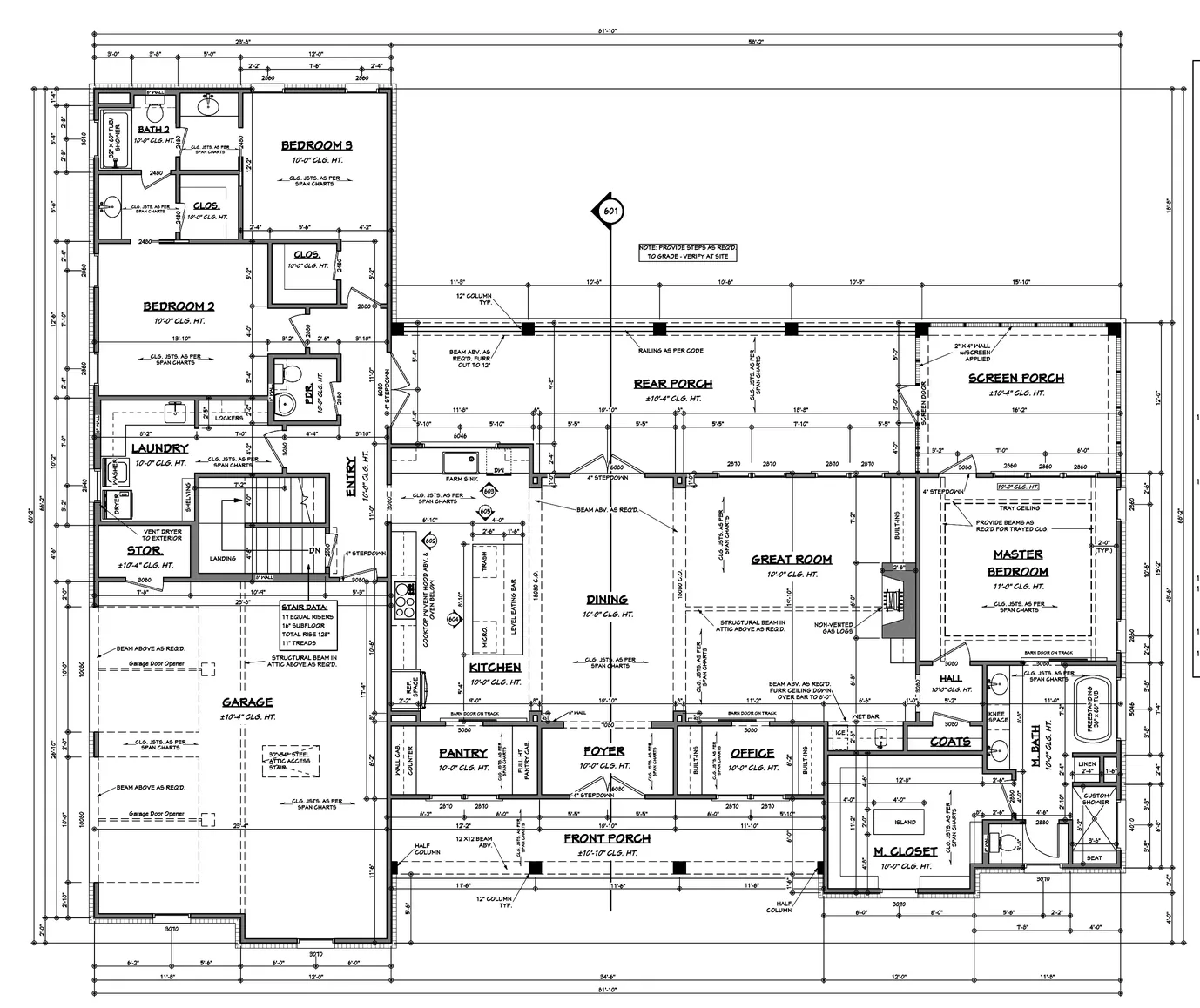 Sample residential floor plan used to prepare a framing takeoff